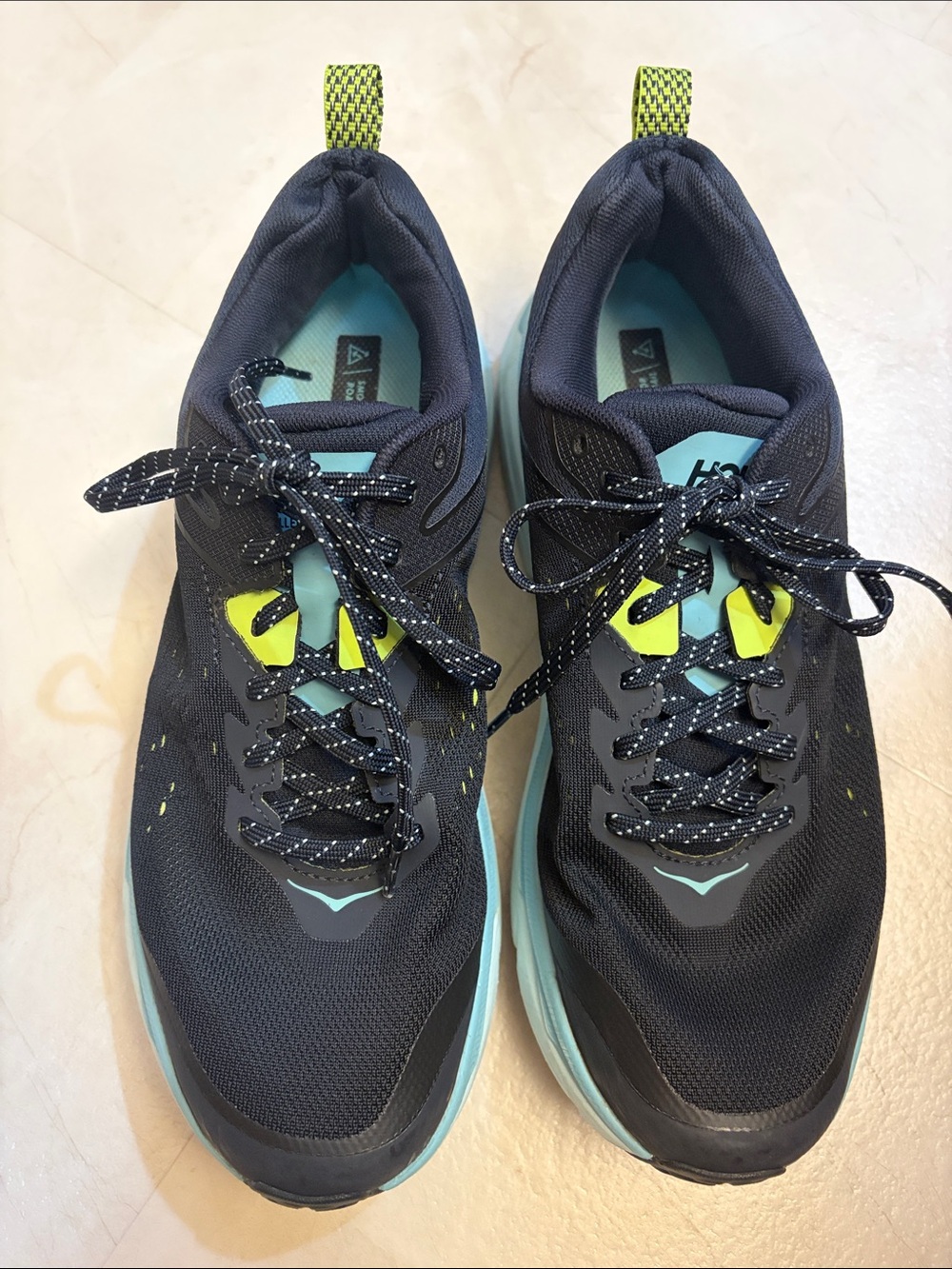 Hoka Women's Black Teal Neon Yellow Athletic Shoes